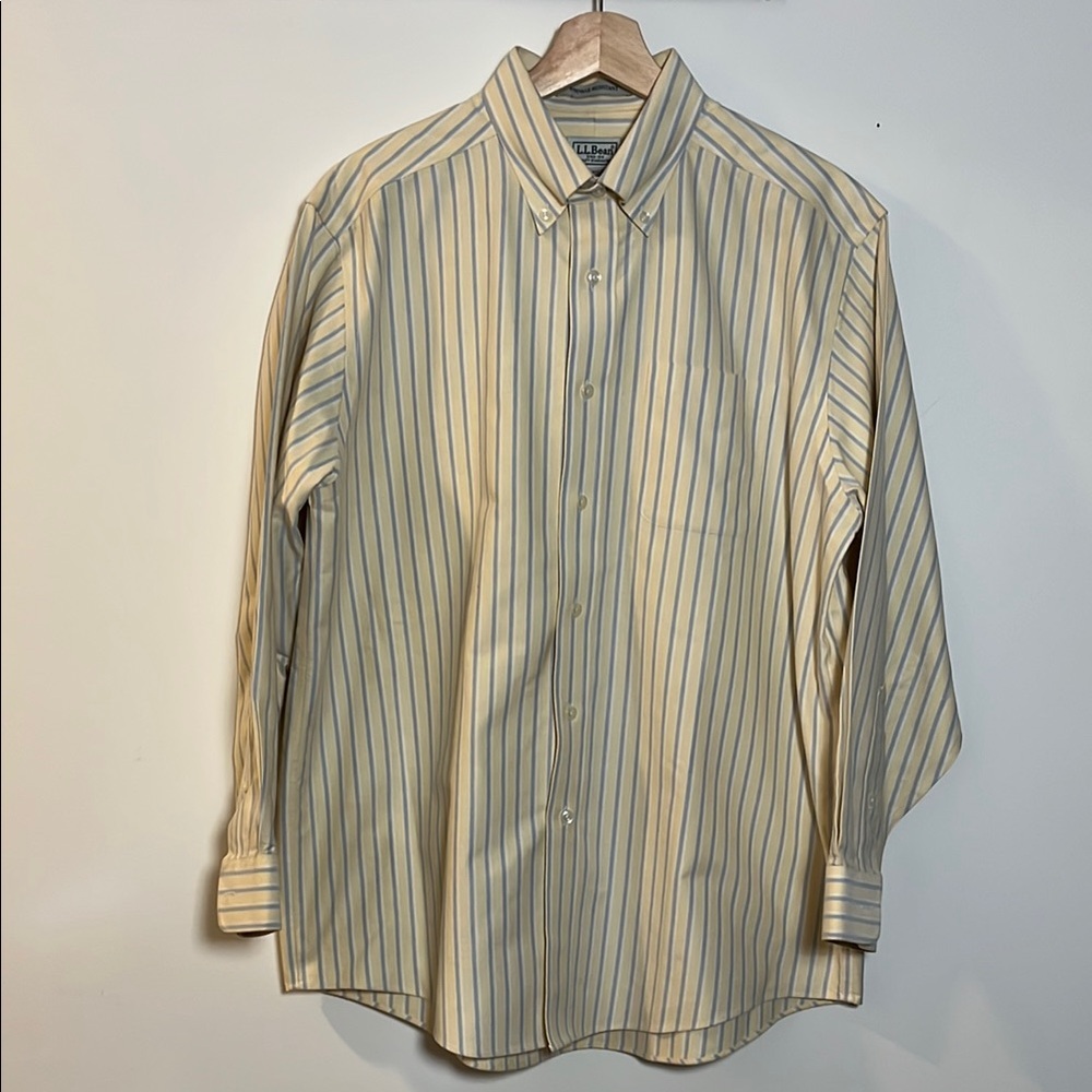 L.L. Bean Men's Winkle Resistant Striped Button-Down Shirt - Yellow & Blue
